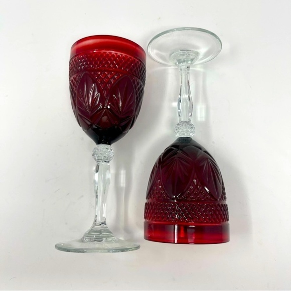 Vintage‎ Ruby Red Clear Lumiarc Cristal d’Arques French Water/Wine Goblet 8”Tall - Picture 4 of 9
